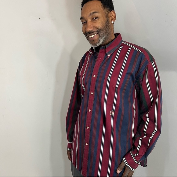 Vintage Tommy Hilfiger red blue stripes casual button shirt cotton long sleeve - Picture 4 of 13